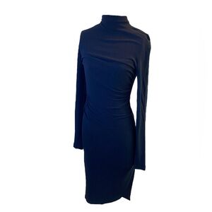 Fall 2001 Donna Karan Runway Cashmere Wool Black Long Sleeve Midi Dress Small